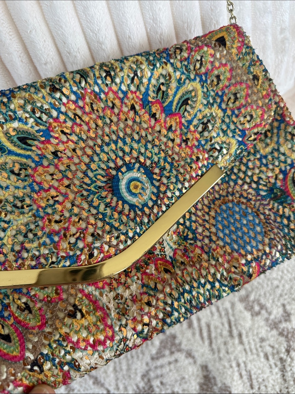 Vintage Jessica McClintock Sequin Evening Clutch Gold Chain statement bag - Picture 11 of 17